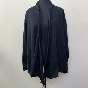 KALIYANA Womens 1 Cotton Lagenlook Asymmetrical Hem Scallop Seam Cardigan